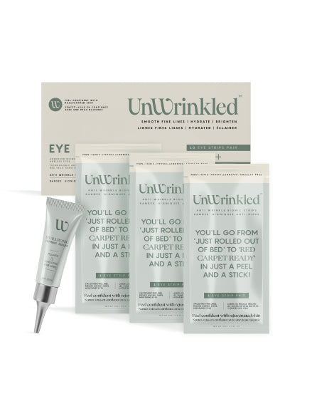 Goodbye Puffiness, Hello Radiance: Anti- Wrinkle Bionic Eye Strips Box + Firming Serum