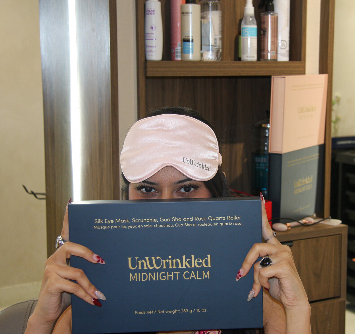 Midnight Calm box held up in the salon