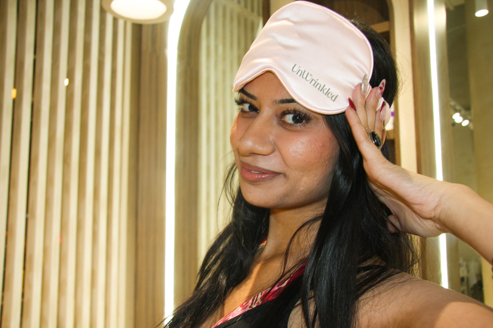 Adjusting the silk eye mask