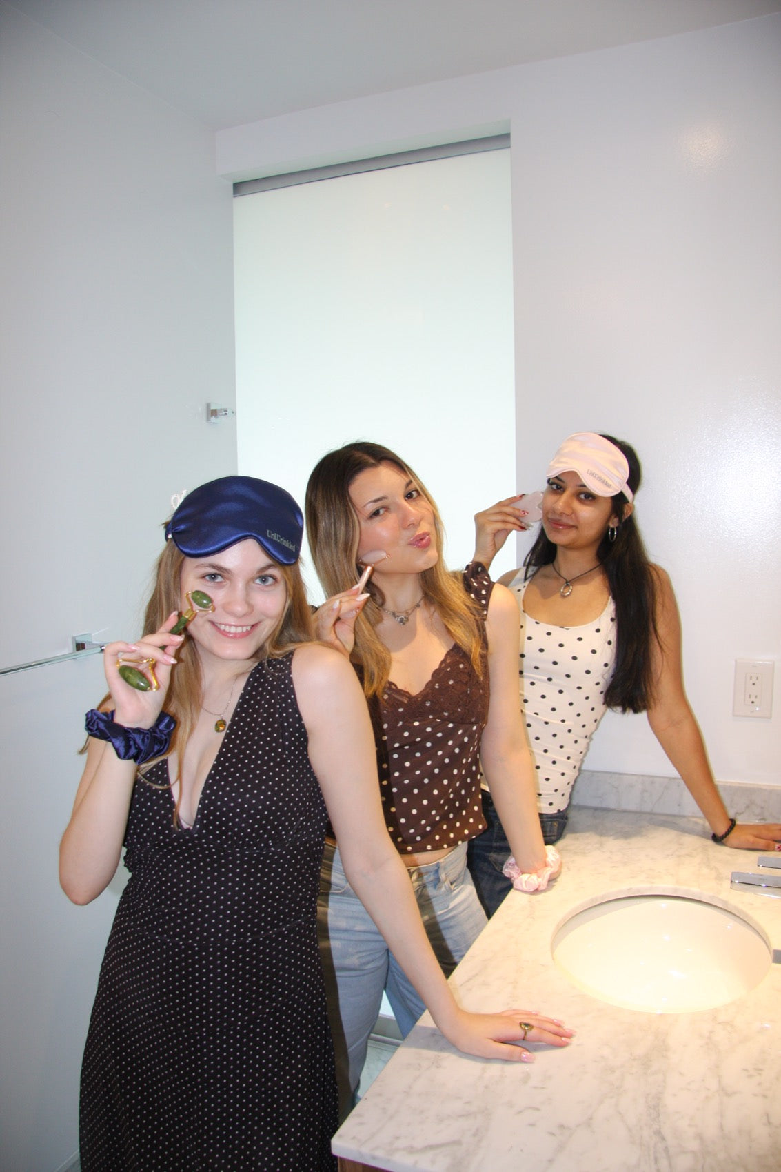 The cast at the bathroom counter